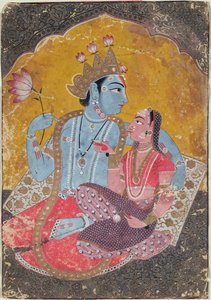कृष्णा और राधा, c.1690-1700 (कागज़ पर उभरा सोना के साथ अपारदर्शी wc) द्वारा इंडियन स्कूल