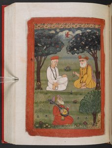 MS Panj B 40, f.131v, Bhagat Kabir ji and Guru Nanak Dev ji meeting, illustration from the 