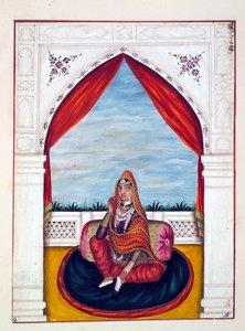 महारानी चंद कौर, पंजाब के साम्राज्य से, इसके शासकों और प्रमुखों, खंड I, एक अज्ञात भारतीय कलाकार द्वारा 27 वॉटरकलर अध्ययन की मात्रा, c.1840 (कागज पर wc) द्वारा इंडियन स्कूल