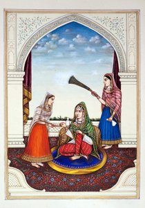 महारानी जिंदन, द किंगडम ऑफ़ द पंजाब, इसके रूलर्स एंड चीफ्स, वॉल्यूम I, एक अज्ञात भारतीय कलाकार द्वारा 27 वॉटरकलर अध्ययन की मात्रा, c.1840 (कागज पर wc) द्वारा इंडियन स्कूल