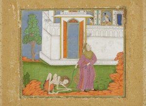 मजनूं को एक अपमानजनक स्थिति में बदल दिया गया है, c.1700 (कागज पर अपारदर्शी wc और सोना) द्वारा इंडियन स्कूल