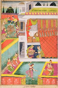 बच्चे के जन्म का जश्न मनाने वाली लघु पेंटिंग, संभवतः औरंगाबाद, दक्कन (बफ पेपर पर अपारदर्शी खनिज रंग) द्वारा इंडियन स्कूल