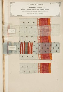 1866 में प्रकाशित, जॉन फोर्ब्स वॉटसन द्वारा द क्लॉथ ऑफ़ द टेक्सटाइल मैन्युफैक्चरर्स ऑफ़ इंडिया के मद्रास से खरीदा गया मसलीन द्वारा इंडियन स्कूल