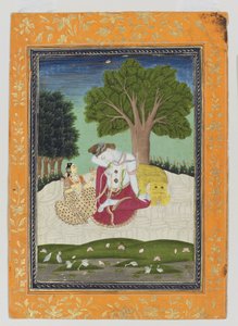 पार्वती शिव को एक कप प्रदान करती हैं, c.1800 (कागज पर अपारदर्शी wc और सोना) द्वारा इंडियन स्कूल