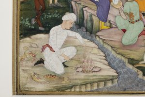 शिकार के दौरान, विस्तार, c.1615 (कागज पर अपारदर्शी wc) द्वारा इंडियन स्कूल