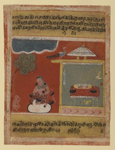 राधा अपनी प्रेमिका के लिए पेजिंग, दिनांकित रसिकप्रिया सीरीज़, 1634 के पेज से द्वारा इंडियन स्कूल