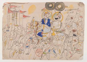 कोटा के राजा राम सिंह द्वितीय और उदयपुर के रामकिशन सिंह, c.1850 (कागज पर स्याही और रंग) द्वारा इंडियन स्कूल
