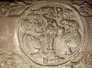 मध्य प्रदेश के भरहुत, देर मौर्य काल, सुंग वंश (180-72 ई.पू.) के बौद्ध स्तूप से माया के सपने को दर्शाती राहत