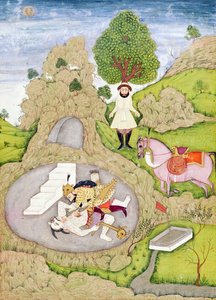 रुस्तम ने बड़े क्लीव एल्बम से अबू-कासिम मनूर फ़िरदौसी (c.934-c.1020), &39;शाहनामा&39; (किंग्स बुक ऑफ़ किंग्स) से व्हाइट दानव को मार डाला द्वारा इंडियन स्कूल