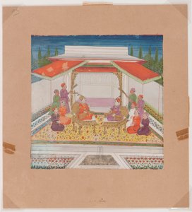 एक फव्वारा से पहले आकृतियाँ और परिचारक द्वारा इंडियन स्कूल
