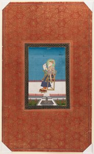 शाहजहाँ एक बाज़ के साथ, 1875-1900 (कागज पर अपारदर्शी wc और सोना) द्वारा इंडियन स्कूल