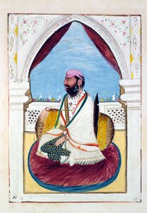 सरदार हुकम सिंह (मालवई), पंजाब के साम्राज्य से, इसके शासकों और प्रमुखों, खंड II, एक अज्ञात भारतीय कलाकार द्वारा 30 वॉटरकलर अध्ययन की मात्रा, c.1840 (कागज पर wc) द्वारा इंडियन स्कूल
