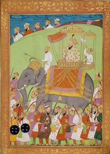 एक हाथी पर सुल्तान लड़कियां। निकोलो मनुची (1638-1717) द्वारा "" टैमरटेंट से ओरंगरेब तक भारत का इतिहास "" में भारतीय और फारसी लघुचित्र। बीएन, पेरिस। द्वारा इंडियन स्कूल