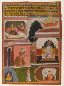 नायिका की इच्छाएँ स्पष्ट हैं, एक रसिकप्रिया श्रृंखला से पृष्ठ, c.1660-1690 (कागज पर अपारदर्शी wc और सोना) द्वारा इंडियन स्कूल