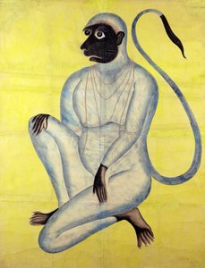 बंदर भगवान हनुमान, कालीघाट, कलकत्ता, c.1870 (कागज पर चांदी के साथ wc) द्वारा इंडियन स्कूल