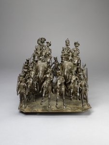 हाथी पर ब्रिटिश निवासी के साथ अवध के राजा का घुड़सवार दल, c.1820 (कांस्य) द्वारा इंडियन स्कूल