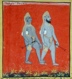 दो गोसाईं, धार्मिक भिक्षुक, उदयपुर, c.1810-20 (कागज पर गौचे) (विवरण) (136600 भी देखें) द्वारा इंडियन स्कूल