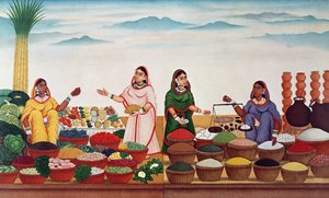 बनारस में सब्जी और मसाला बाजार, c.1840 द्वारा इंडियन स्कूल