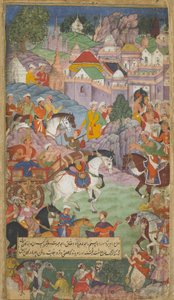 Vol.1 fol.20 दशरथ ने अपने निवास में रूपसिंगा को आमंत्रित करने के लिए अंगद की ओर प्रस्थान किया (कागज पर अपारदर्शी wc, स्याही और सोना) द्वारा इंडियन स्कूल