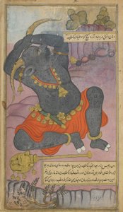 Vol.2 fol.208 कुंभकर्ण सोता है क्योंकि वह नींद से दूर रहता है (कागज पर अपारदर्शी जल, स्याही और सोना) द्वारा इंडियन स्कूल
