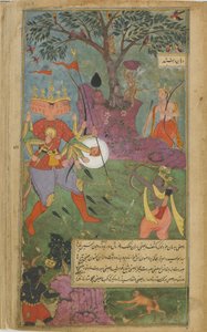 Vol.2 fol.264 रावण ने राम पर जादुई असुर हथियार (कागज पर स्याही और पानी, स्याही और सोना) उड़ाया द्वारा इंडियन स्कूल