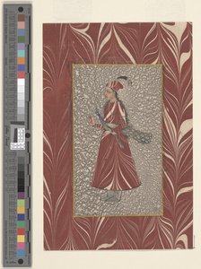 मोर को पकड़े हुए महिला, बीजापुर, c.1660 (कागज पर स्याही और पानी के रंग का) द्वारा इंडियन स्कूल