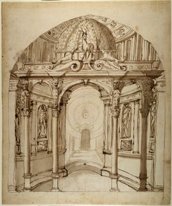 महल का आंतरिक भाग, c.1611 (कागज पर कलम और स्याही) द्वारा Inigo जोन्स