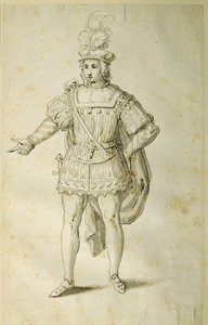 प्राचीन ब्रिटिश पोशाक में युवा, c.1611 (कागज पर कलम और स्याही) द्वारा Inigo जोन्स