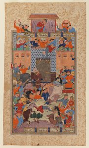 एक शाहनामे से फोलियो: द ईरानी कैद अफरासियाब किले, c.1580-1590 (कागज पर स्याही और अपारदर्शी wc)