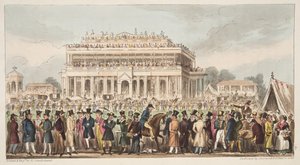 द डॉन स्पैस्टर रेस कोर्स, द ग्रेट स्पाई लेगर रेस, 1824 के दौरान, द इंग्लिश स्पाई, पब से। 1824 (हाथ के रंग का उत्कीर्णन) द्वारा आइजैक रॉबर्ट क्रूइशांक
