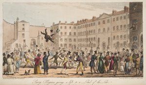 द सरे कोलेलिगन्स ने द लिम्ब ऑफ लॉ को एक लिफ्ट दी, द इंग्लिश स्पाई से, लंदन, 1824 प्रकाशित द्वारा आइजैक रॉबर्ट क्रूइशांक