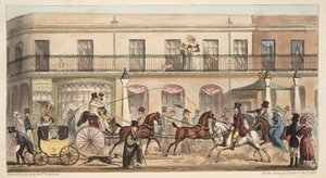 द हाई स्ट्रीट, चेल्टनहैम, द इंग्लिश स्पाई, पब से। 1824 (हाथ के रंग का उत्कीर्णन) द्वारा आइजैक रॉबर्ट क्रूइशांक