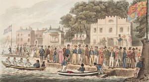 अंग्रेजी जासूस, पब से, गायों का प्रचार। 1824 (हाथ के रंग का उत्कीर्णन) द्वारा आइजैक रॉबर्ट क्रूइशांक