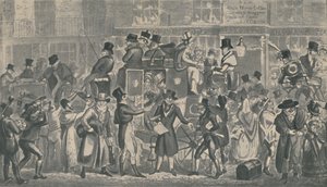 आउट ऑफ व्हाइट हॉर्स सेलर, पिकाडिली, 1821, 1920। कलाकार: आइजैक रॉबर्ट क्रूइशांक, जॉर्ज क्रूशांक। द्वारा इसहाक, रॉबर्ट और जॉर्ज क्रूशांक