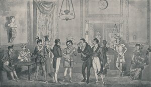 द ड्र्यू लेन थिएटर में द ग्रीन रूम, 1821, 1920. कलाकार: आइजैक रॉबर्ट क्रुइशांक, जॉर्ज क्रूशांक। द्वारा इसहाक, रॉबर्ट और जॉर्ज क्रूशांक