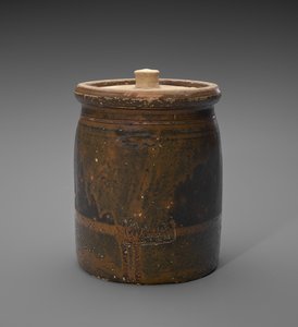 जार के साथ लिड, सी। 1873-1882 (स्लिप-ग्लेज़्ड स्टोनवेयर) द्वारा आइजैक सॉटल्स पॉटरी