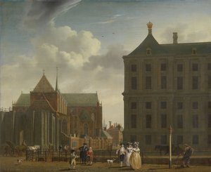 एम्स्टर्डम में बांध पर Nieuwe Kerk और टाउन हॉल, c.1780-90