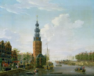 एम्सटर्डम के साथ Oude Schans पर Montelbaanstower, 1777 का दृश्य द्वारा इसहाक औवाटर
