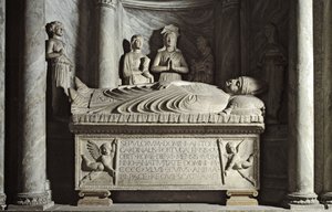पुर्तगाली कार्डिनल एंटोनियो मार्टिनो डी शावेज के सरकोफागस को येशिया डा पिसा द्वारा महसूस किया गया द्वारा येशिया दा पीसा