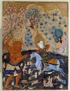 कला इस्लाम: एक फालनामा का पेज: ईमान रजा एक दिव्यांग से लड़ता है द्वारा इस्लामी स्कूल