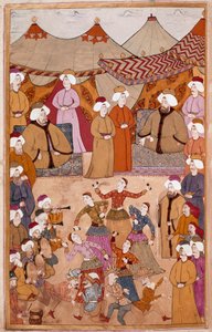 इस्लामी कला: "" सुल्तान अहमत III की खुशी के लिए नृत्य (1673-1736)"" "सूरनामा" से लेवनी पेपर पर गौचे द्वारा इस्लामी स्कूल