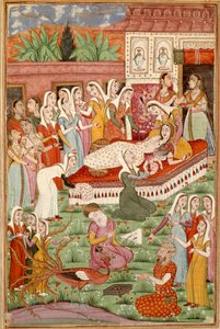 इस्लामिक कला: "" द बर्थ बाय सीजेरियन ऑफ रुस्तम""" फारसी लघु महाकाव्य कविता "" शाहनामा"" (शाहनामा, शाहनामा) (राजाओं की पुस्तक) की एक पांडुलिपि से फिरदौसी (फिरदौसी, या फिरदौसी, या फिरदौसी, सीए 940-लगभग 1020) (एमएस द्वारा इस्लामी स्कूल