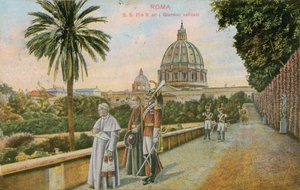 वेटिकन, रोम के बागानों में पोप पायस एक्स। 1913 में पोस्टकार्ड भेजा गया। द्वारा इतालवी फोटोग्राफर