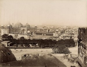 आगरा शहर और मोती मस्जिद (आगरा किला) का दृश्य, c.1890 (सिल्वर जिलेटिन प्रिंट) द्वारा इतालवी फोटोग्राफर