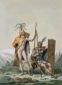 प्राचीन सेल्टिक योद्धाओं ने युद्ध के लिए कपड़े पहने, c.1800-18 द्वारा इतालवी स्कूल