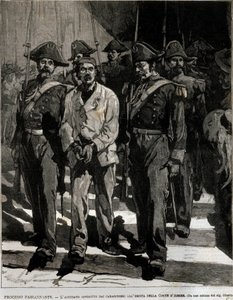 1878 में नेपल्स में इतालवी राजा अम्बर्टो I (हम्बर्ट I) पर हमले को अंजाम देने वाले जियोवानी पासनंटे (1849-1910) की गिरफ्तारी। इस घटना ने कवि जियोवानी पास्कोली (1855-1912) को एक ओड में प्रेरित किया। 19वीं सदी की नक्काशी द्वारा इतालवी स्कूल