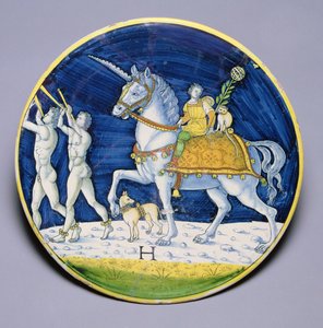 C.86-1927 सीज़र की विजय से सीज़र के घोड़े को दर्शाने वाली डिश, जिसका श्रेय कैफैगियोलो के जैकोपो डि पिएत्रो, इतालवी को दिया जाता है द्वारा इतालवी स्कूल
