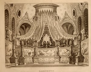 Gioachino Rossini (litho) द्वारा 'रिकियार्डो और ज़ोराइड' के अधिनियम 1 के लिए कैबिनेट, सेट डिज़ाइन द्वारा इतालवी स्कूल