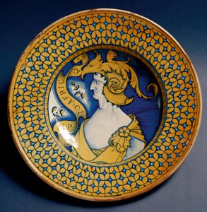Deruta, इटली में उत्पादित Scipio l'Africain (185-129 ईसा पूर्व) के प्रतिनिधित्व की सिरेमिक प्लेट डेकोरी। 1520 फ्लोरेंस के आसपास, बार्गेलो राष्ट्रीय संग्रहालय द्वारा इतालवी स्कूल