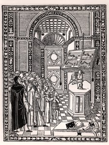 चर्च गाना बजानेवालों, प्रैक्टिका Musicae द्वारा Franchino Gaffurio (1451-1522) द्वारा चित्रण, वेनिस में प्रकाशित द्वारा इतालवी स्कूल